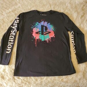Sony PlayStation Black Long Sleeve Tee with Colorful Splash Logo